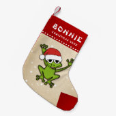 クリスマスの漫画のカエル スモールクリスマスストッキング (正面 (吊り時))