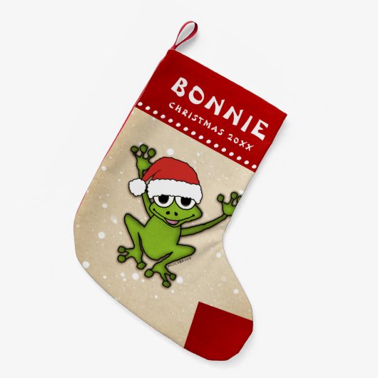 クリスマスの漫画のカエル スモールクリスマスストッキング (正面 (吊り時))