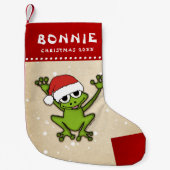 クリスマスの漫画のカエル スモールクリスマスストッキング (正面)