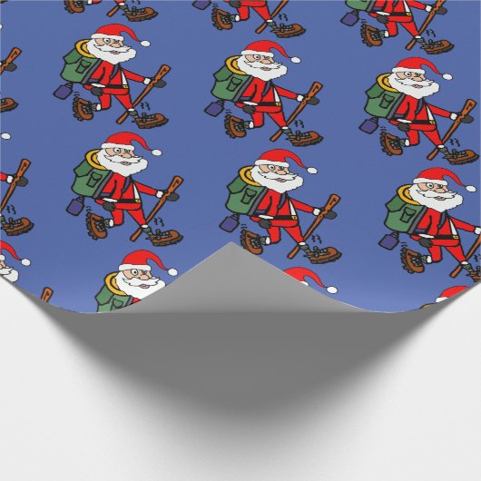 クリスマスの漫画をハイキングしているかわいいサンタクロース ラッピングペーパー (角)