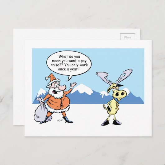 クリスマスの漫画サンタおよび殴打のトナカイ シーズンポストカード (正面/裏面)