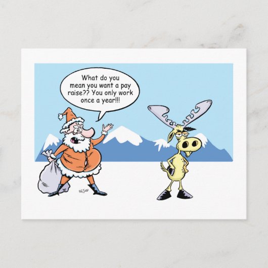 クリスマスの漫画サンタおよび殴打のトナカイ シーズンポストカード (正面)