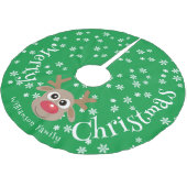 クリスマスの漫画トナカイの緑の白い雪 ブラッシュドポリエステルツリースカート (アングル)