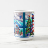 クリスマスの灯台 海の 近くの山 コーヒーマグカップ (中央)