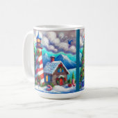 クリスマスの灯台 海の 近くの山 コーヒーマグカップ (正面左)