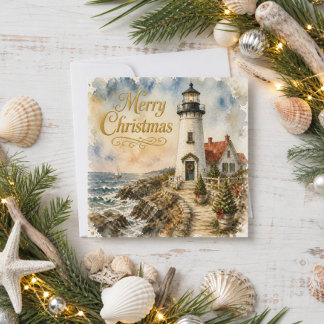 クリスマスの灯台 海辺のホリデーカード カード