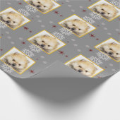 クリスマスの灰色のポメラニア犬の子犬の包装紙 ラッピングペーパー (角)