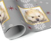 クリスマスの灰色のポメラニア犬の子犬の包装紙 ラッピングペーパー (ロールコーナー)