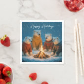 クリスマスの焚き火を囲むホッキョクグマ スタンダードカクテルナプキン (インサイチュ)