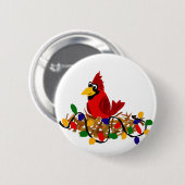 クリスマスの照明が付いている巣のおもしろいで赤い（鳥）ショウジョウコウカンチョウ 缶バッジ (正面&裏面)