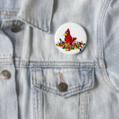 クリスマスの照明が付いている巣のおもしろいで赤い（鳥）ショウジョウコウカンチョウ 缶バッジ (インサイチュ)