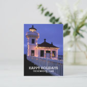 クリスマスの照明が付いている灯台 シーズンポストカード (スタンド正面)