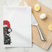 クリスマスの照明でもつれるダックスフントサンタ キッチンタオル (四つ折り)