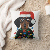 クリスマスの照明でもつれるダックスフントサンタ クッション (ブランケット)