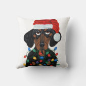 クリスマスの照明でもつれるダックスフントサンタ クッション (裏面)