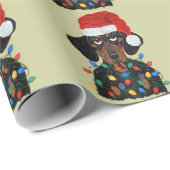 クリスマスの照明でもつれるダックスフントサンタ ラッピングペーパー (ロールコーナー)