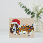 クリスマスの照明でもつれるバセット犬 シーズンカード (スタンド正面)