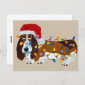 クリスマスの照明でもつれるバセット犬 シーズンカード (正面/裏面)