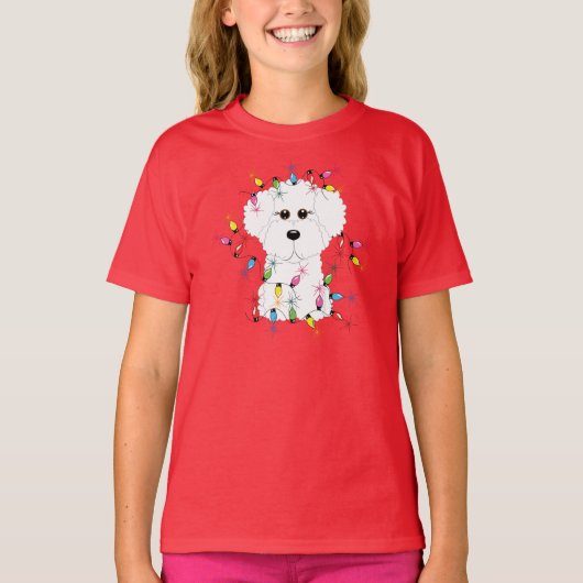 クリスマスの照明とのBichon Frise Tシャツ (正面)