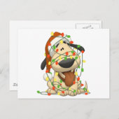 クリスマスの照明のおもしろいな小犬 シーズンポストカード (正面/裏面)