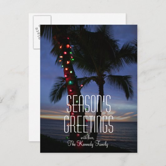 クリスマスの照明は日没でヤシの木を飾ります シーズンポストカード (正面/裏面)