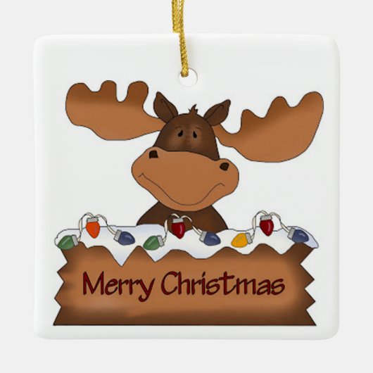 クリスマスの照明を持つメリークリスマスのアメリカヘラジカ セラミックオーナメント (正面)