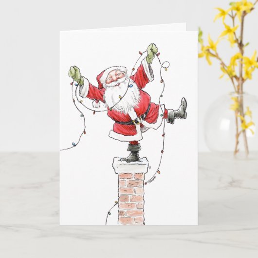 クリスマスの照明カードが付いているサンタ カード (黄色い花)