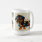 クリスマスの照明Blkかタンでもつれるダックスフント コーヒーマグカップ (正面右)