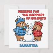 クリスマスの熊が雪だるまを作るぬりえカード シーズンカード (正面)