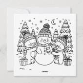 クリスマスの熊が雪だるまを作るぬりえカード シーズンカード (裏面)