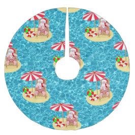 クリスマスの熱帯ビーチのサンタクロースのツリースカート ブラッシュドポリエステルツリースカート