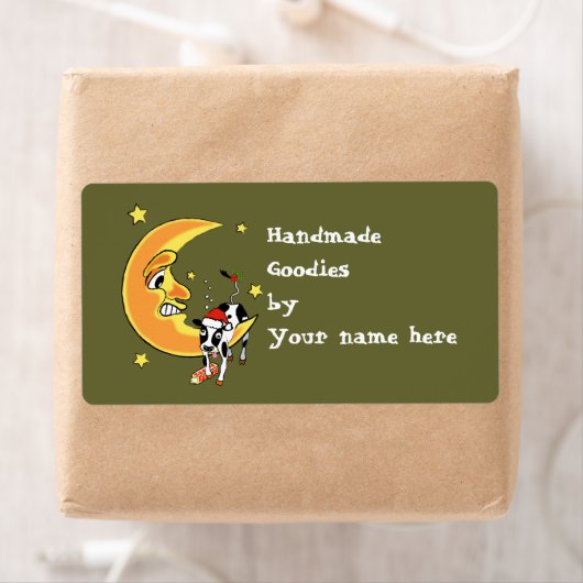 クリスマスの牛が月の上で眠った ラベル (インサイチュ)