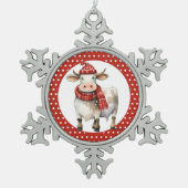 クリスマスの牛のパロディ スノーフレークピューターオーナメント (正面)