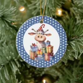 クリスマスの牛のパロディ セラミックオーナメント