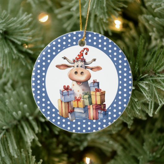 クリスマスの牛のパロディ セラミックオーナメント (ツリー)