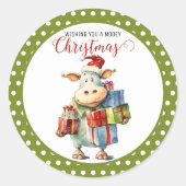クリスマスの牛のパロディ ラウンドシール (正面)
