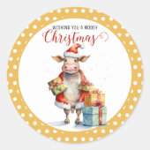 クリスマスの牛のパロディ ラウンドシール (正面)