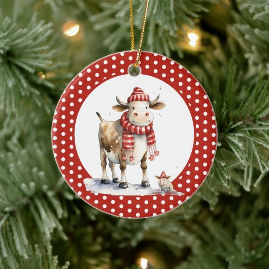 クリスマスの牛のパンパロディ セラミックオーナメント (ツリー)