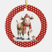 クリスマスの牛のパンパロディ セラミックオーナメント (正面)