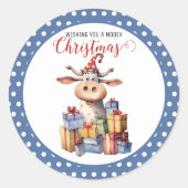クリスマスの牛のパンパロディ ラウンドシール (正面)