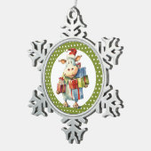クリスマスの牛のパンパン スノーフレークピューターオーナメント (右)