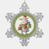 クリスマスの牛のパンパン スノーフレークピューターオーナメント (正面)