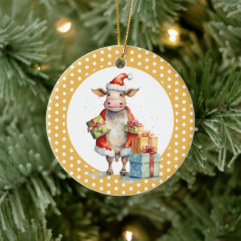 クリスマスの牛のパンパン セラミックオーナメント