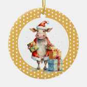 クリスマスの牛のパンパン セラミックオーナメント (正面)