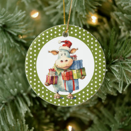 クリスマスの牛のパンパン セラミックオーナメント