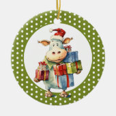 クリスマスの牛のパンパン セラミックオーナメント (正面)