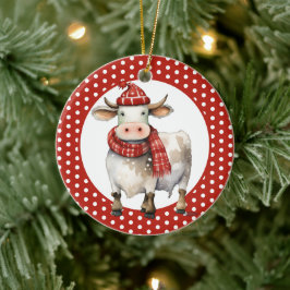 クリスマスの牛のパンパン セラミックオーナメント