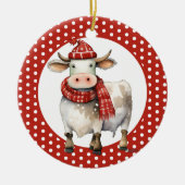 クリスマスの牛のパンパン セラミックオーナメント (正面)