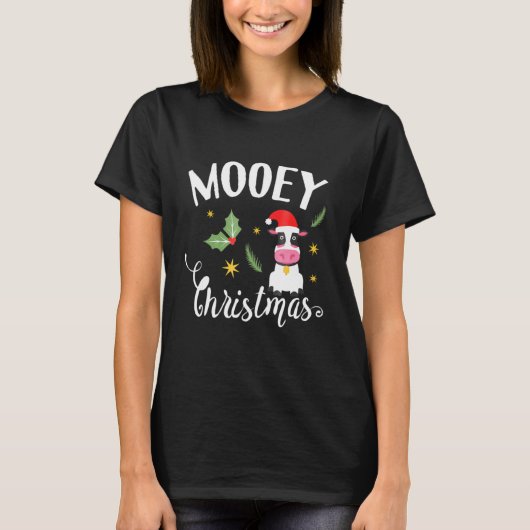 クリスマスの牛のムーミー クリスマスコスチュームの牛 Tシャツ (正面)