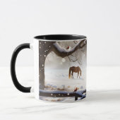 クリスマスの牧場の馬 マグカップ (左)